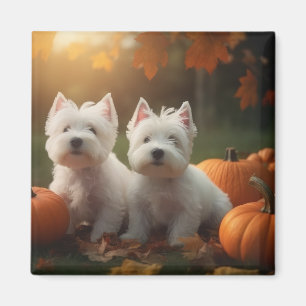 West Highland White Terrier Puppy Autumn Pumpkin Magnet