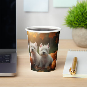 West Highland White Terrier Puppy Autumn Pumpkin Paper Cups