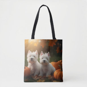 West Highland White Terrier Puppy Autumn Pumpkin Tote Bag