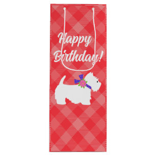 West Highland White Terrier Red Plaid  Wine Gift Bag