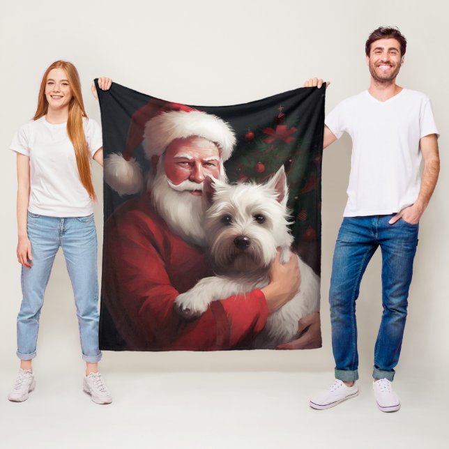 West Highland White Terrier Santa Claus Christmas Fleece Blanket (In Situ)