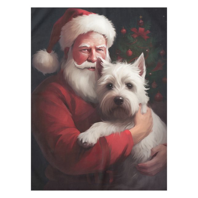 West Highland White Terrier Santa Claus Christmas Tablecloth (Front)