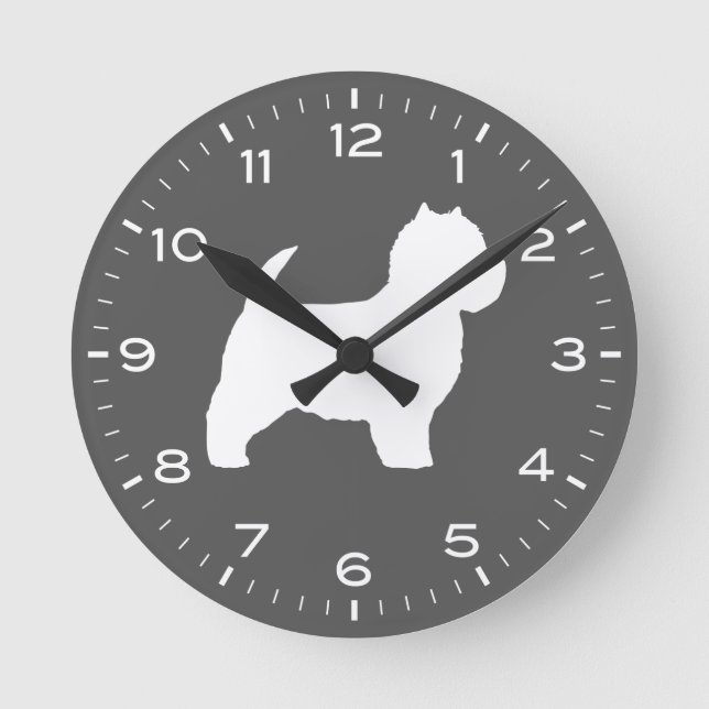 West Highland White Terrier Silhouette Westie Round Clock (Front)