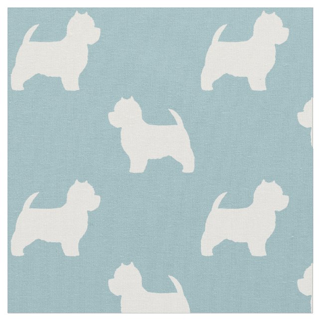 West Highland White Terrier Silhouettes Pattern Fabric (Close Up)