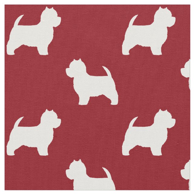 West Highland White Terrier Silhouettes Pattern Fabric (Close Up)