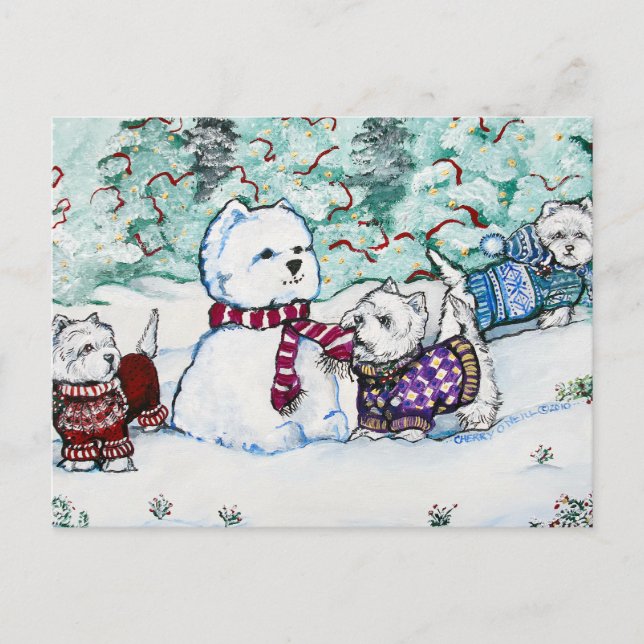West Highland White Terrier Snowman Postcard (Front)