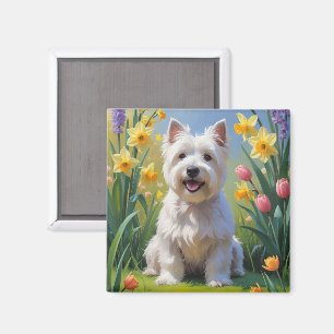 West Highland White Terrier Spring Flowers  Magnet