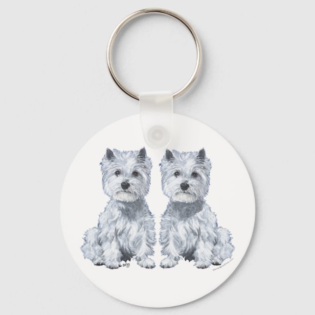 West Highland White Terrier Twins! Key Ring (Front)