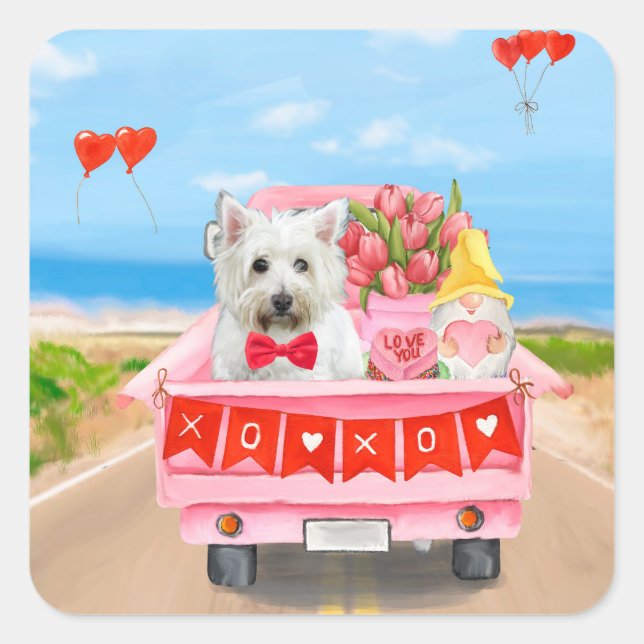 West Highland White Terrier Valentine's Day Truck Square Sticker (Front)