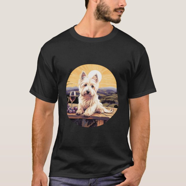 West Highland White Terrier Wine Funny Dog Vineyar T-Shirt (Front)