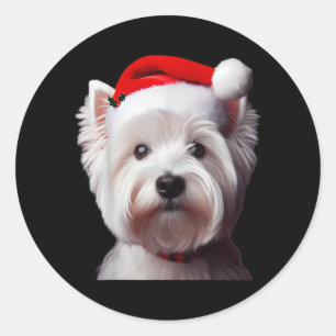 West Highland White Terrier With Santa Hat Classic Round Sticker
