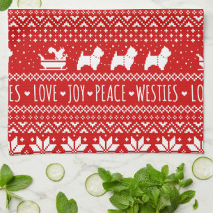 West Highland White Terriers Christmas Westie Dogs Tea Towel