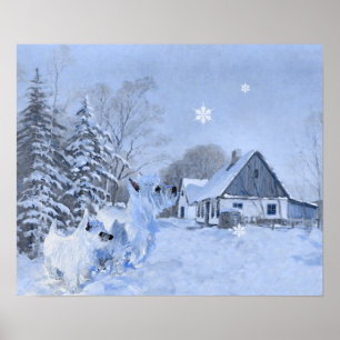 West Highland White Terriers in the Snow Poster