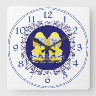 West Highland White Terriers Rain Square Wall Clock