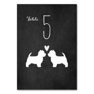 West Highland White Terriers Westie Dogs Wedding Table Number