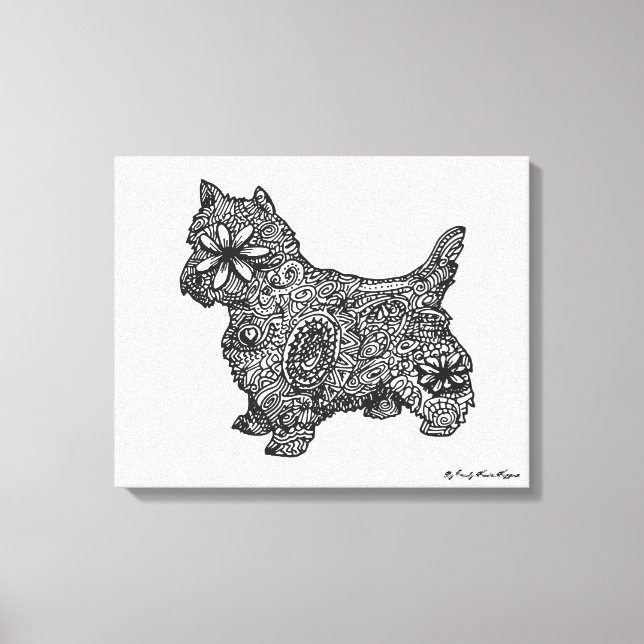 West highland white zentangle drawing canvas print (Front)