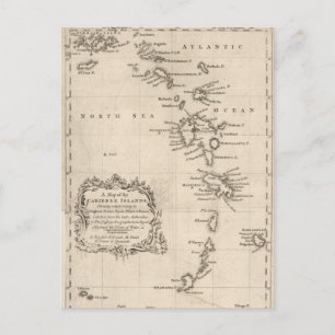 West Indies Antique Map Postcard