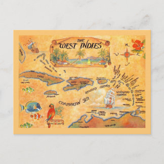 West Indies Caribbean Islands Map Can Cooler Postcard