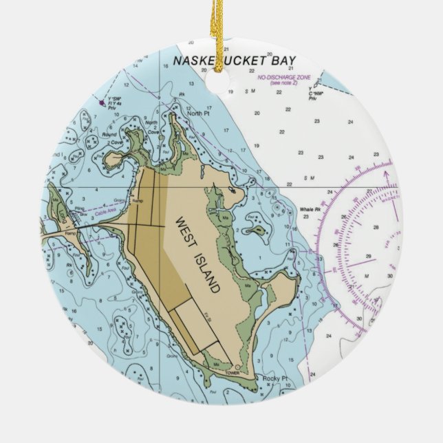West Island Fairhaven MA Chart Ceramic Tree Decoration (Back)