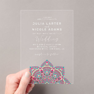West Pacific Variant Oval Classic Mandala Wedding Acrylic Invitations