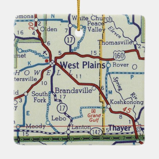 West Plains MO Vintage Map Ceramic Ornament (Back)