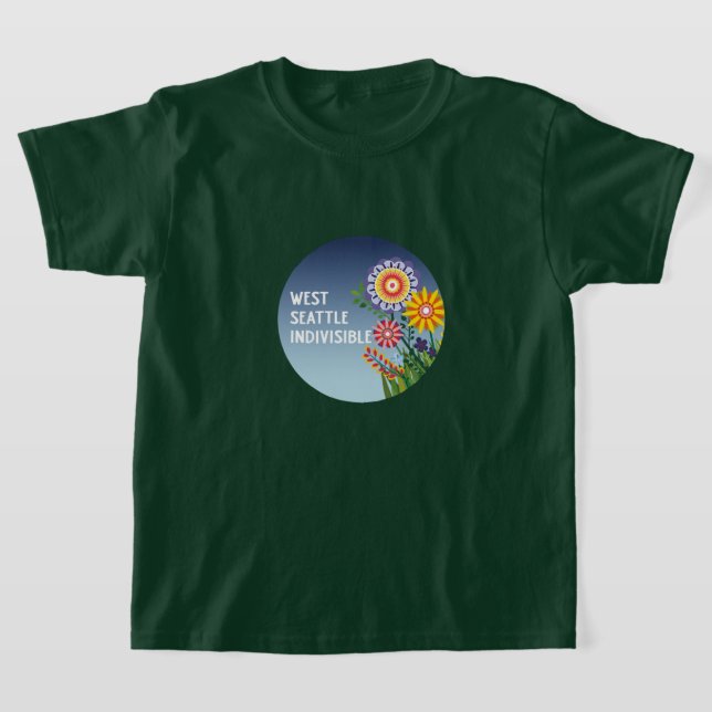 West Seattle Indivisible Kids GreenFlower t-shirt. T-Shirt (Laydown)