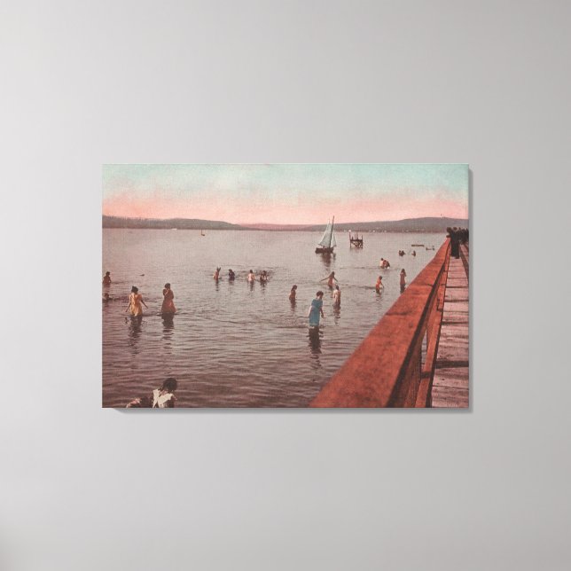 West Seattle, WA - Bathing at Coney Island Beach Canvas Print (Front)