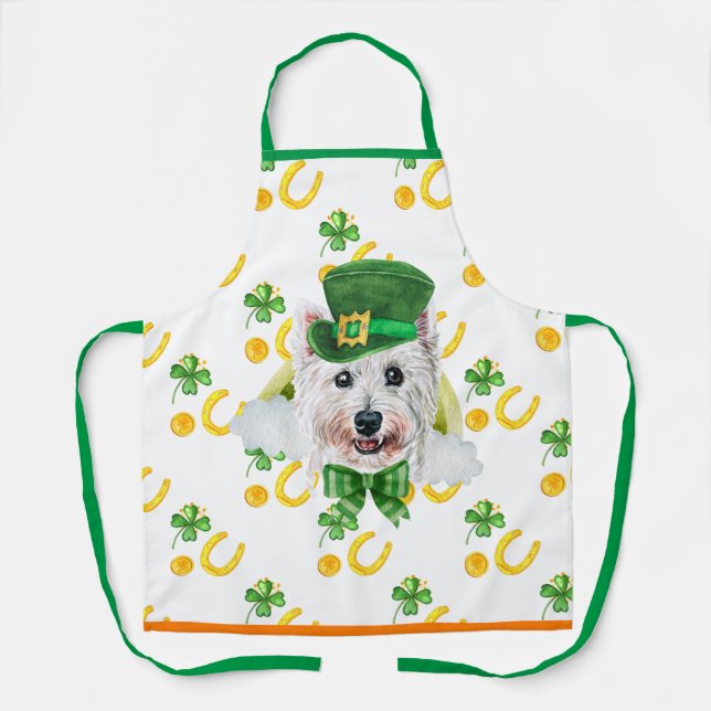 West Terrier Holiday Decor St Patrick's Day Dog Apron (Front)