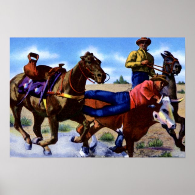 West Texas Bull Dogging Hereford Steer Poster (Front)