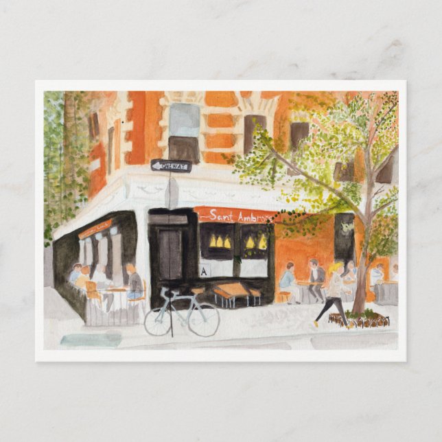 West Village Cafe Watercolor Postcard (Front)