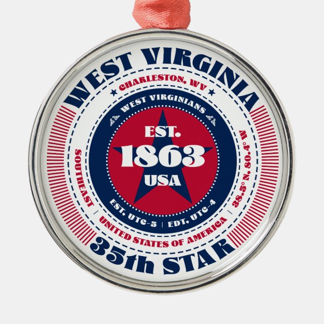 West Virginia 35th State Christmas Ornament (Front)