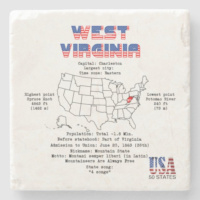 West Virginia American state on a map Stone Coaster (Front)