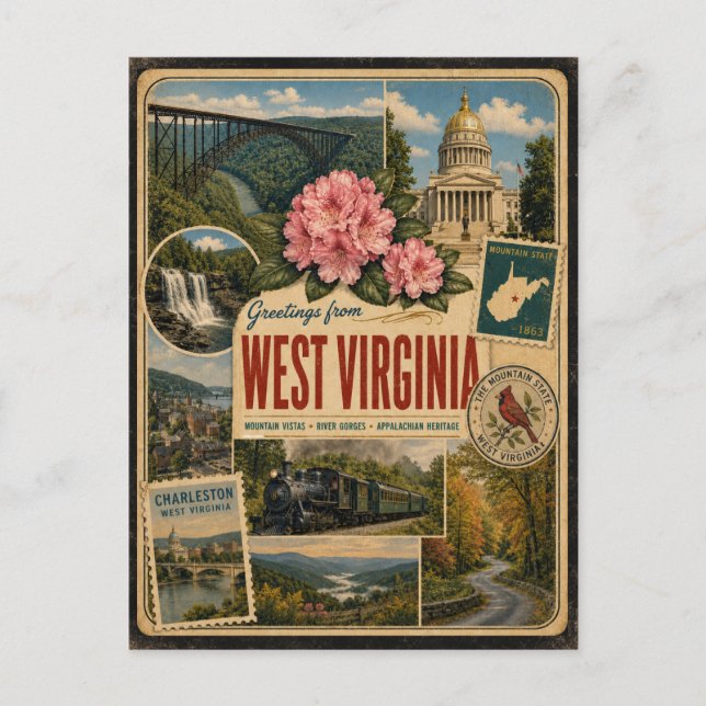 West Virginia Authentic Vintage Style Postcard (Front)