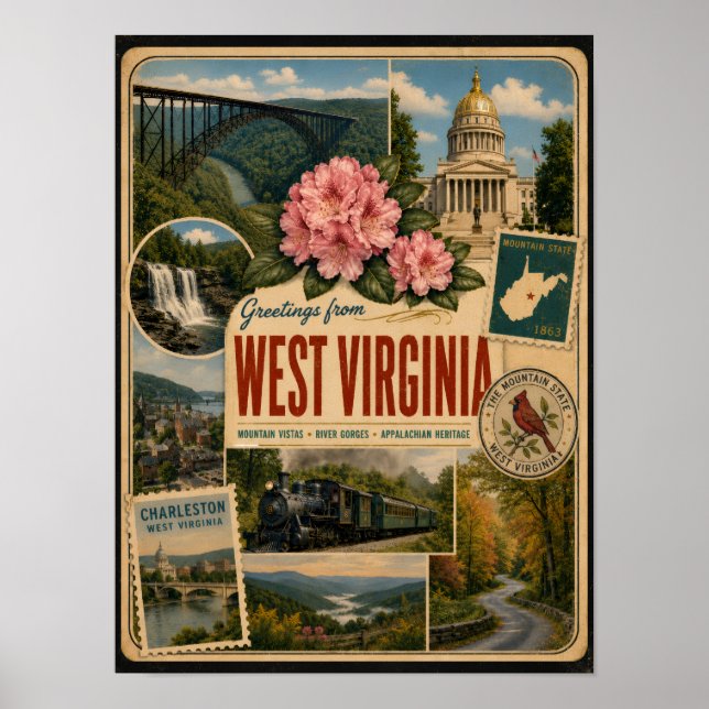 West Virginia Authentic Vintage Style Poster (Front)