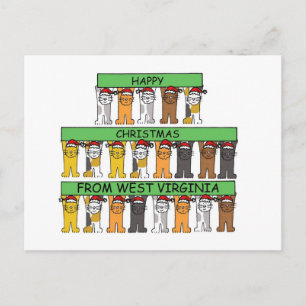 West Virginia cats in hats Happy Christmas. Holiday Postcard