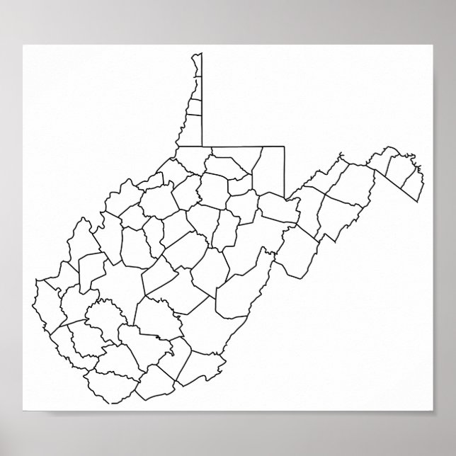 West Virginia Counties Blank Outline Map Poster (Front)