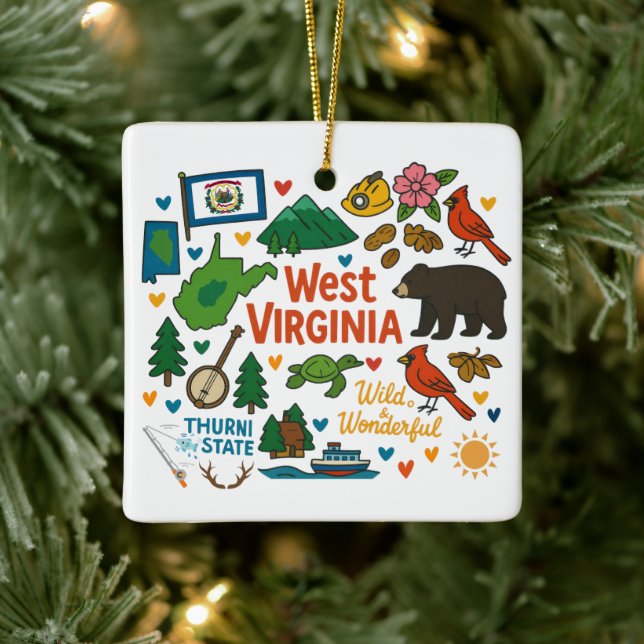 West Virginia Custom Family Trip Christmas Ceramic Ornament (Tree)