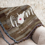 West Virginia Home State Personalized Wood Look Throw Blanket<br><div class="desc">Show some home state pride with this cute rustic faux wood plank throw blanket featuring "home" in white calligraphy script lettering with a silhouette map of the state of West Virginia standing in for the letter "O." A pink heart illustration inside the state map completes the design; you can change...</div>