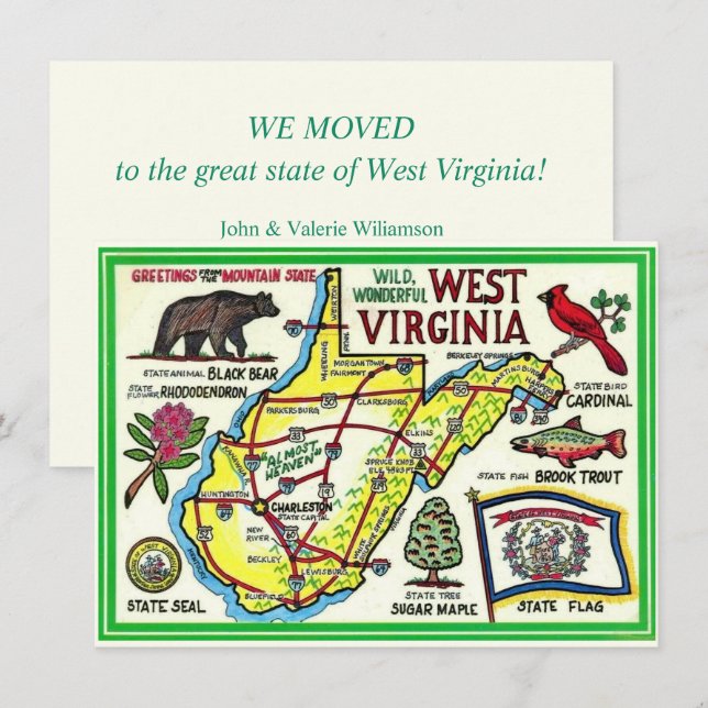 West Virginia Illustrated Map Moving Announcement (Front/Back)