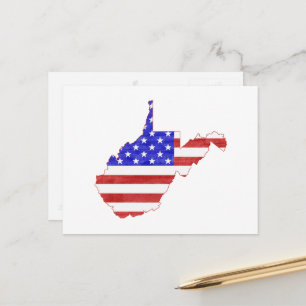 West Virginia Map Shaped Patriotic American Flag Postcard
