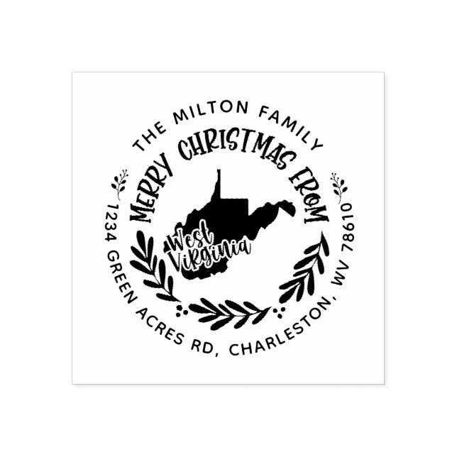 west virginia merry christmas return address rubber stamp (Imprint)