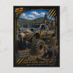 West Virginia Monster Truck Off Road Art Postcard