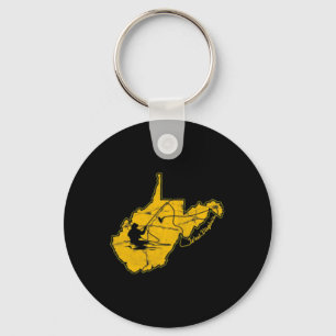 West Virginia Mountain Gold And Blue Fly Fishing F Key Ring