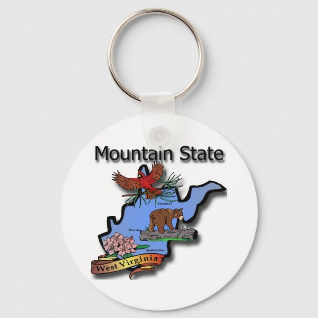 West Virginia Mountain State Cardinal Bear Rhodode Key Ring (Front)