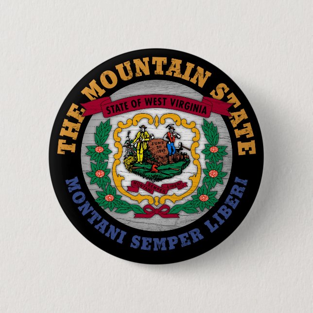 WEST VIRGINIA MOUNTAIN STATE FLAG 6 CM ROUND BADGE (Front)