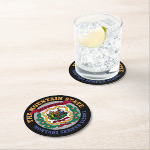 WEST VIRGINIA MOUNTAIN STATE FLAG ROUND PAPER COASTER