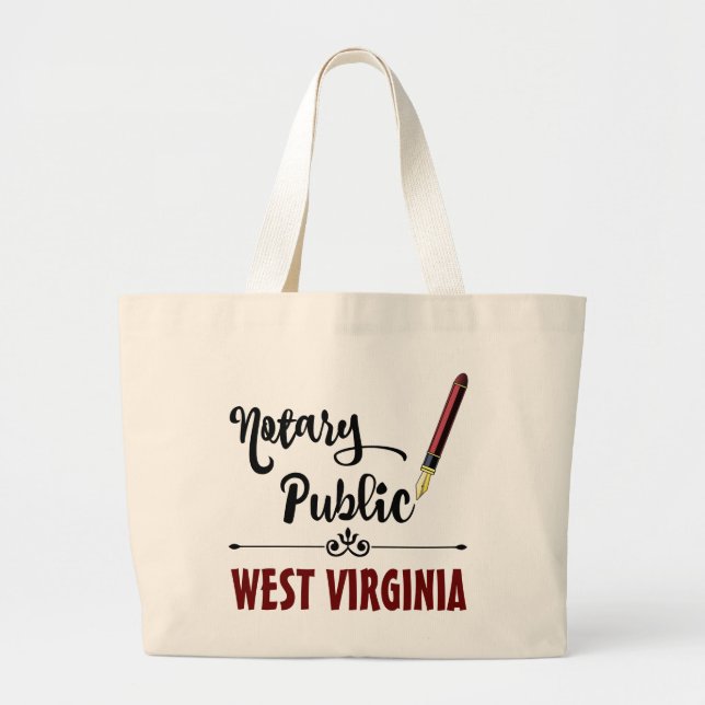 West Virginia Notary Public Ink Pen Large Tote Bag (Front)