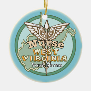West Virginia Nurse Caduceus Ceramic Tree Decoration
