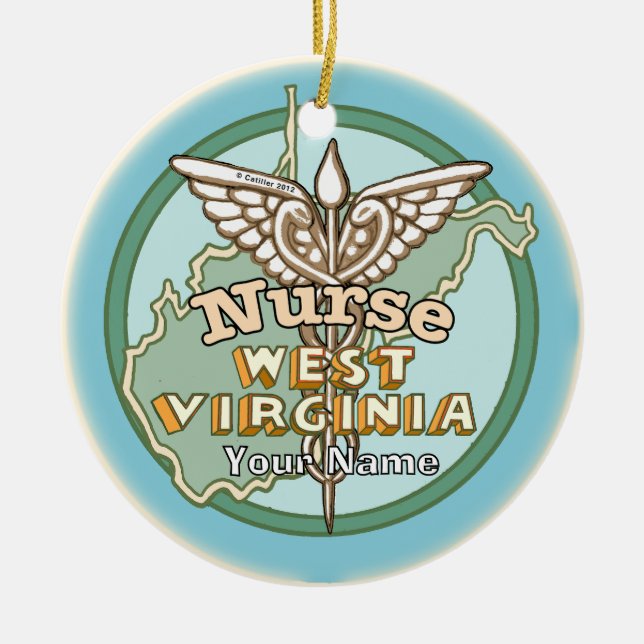 West Virginia Nurse Caduceus Ceramic Tree Decoration (Front)