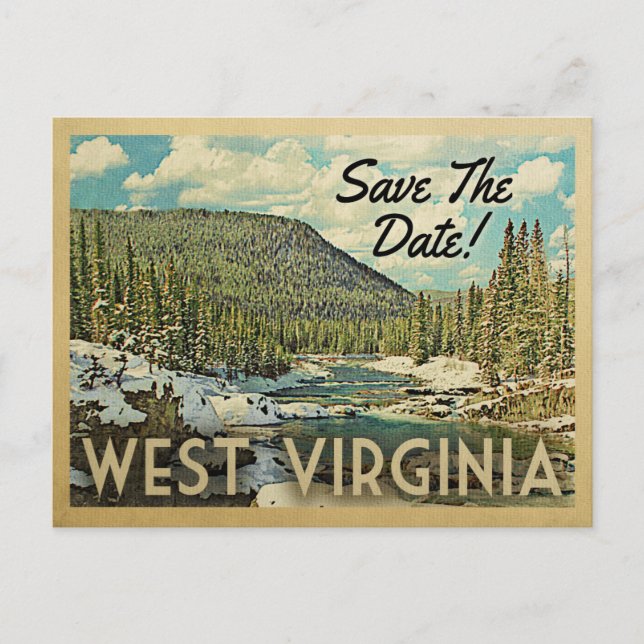 West Virginia Save The Date Mountains River Snow Announcement Postcard (Front)